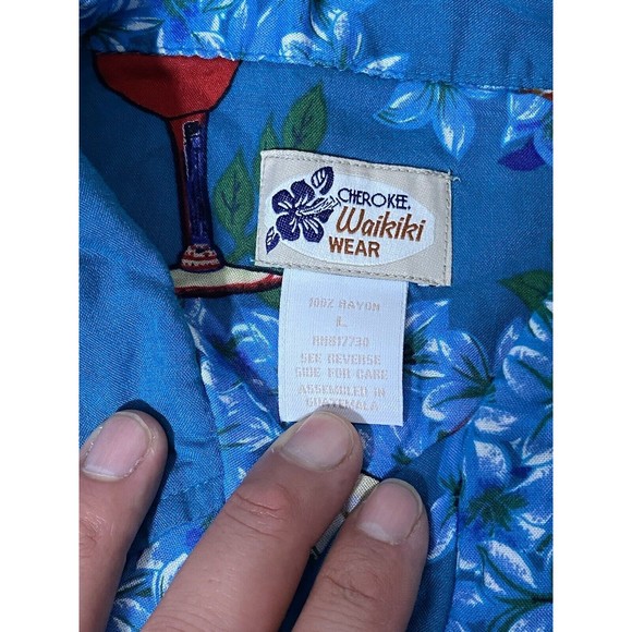 Cherokee Waikiki Wear Shirt Mixed Drinks Martini Hawaiian Mens SZ L 23.5pit2pit - Picture 5 of 7